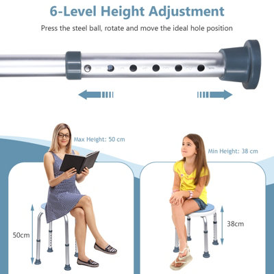 Costway 360 Rotating Shower Stool Shower Bath Chair 6 Height Setting W/ Anti-Slip Rubber Tips - 5