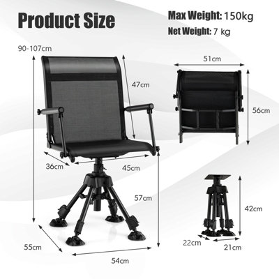 Costway 360 Swivel Blind Hunting Chair Foldable Hunter Chair W/ Oversized Duck Feet
