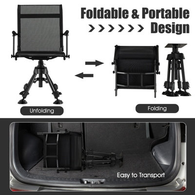 Costway 360 Swivel Blind Hunting Chair Foldable Hunter Chair W/ Oversized Duck Feet - 6
