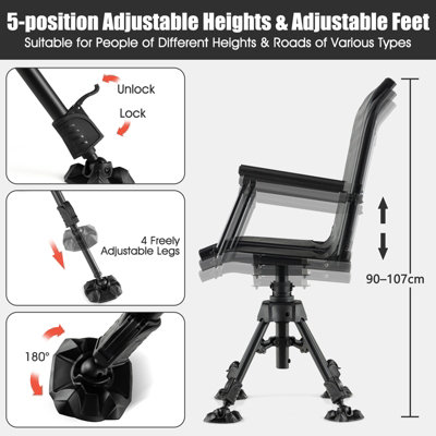 Costway 360 Swivel Blind Hunting Chair Foldable Hunter Chair W/ Oversized Duck Feet - 7