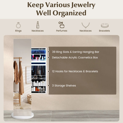 COSTWAY 360 Swivel Jewelry Cabinet Armoire Freestanding Full Length Mirror - 4