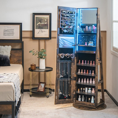 Lockable Jewelry Full Length Mirror With Jewelry Box 360° Rotating