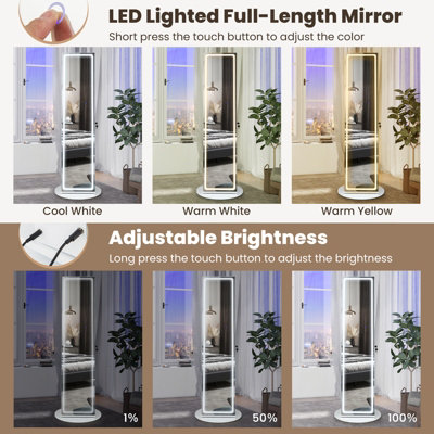 Costway 360 Swivel Jewelry Cabinet Lockable Jewelry Makeup Armoire w/ LED Lights - 7