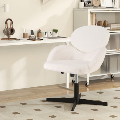 Costway 360 Swivel Office Chair Cross Legged Chair Teddy Fabric