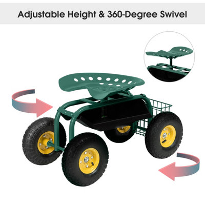 Costway 360 Swivel Rolling Gardening Cart Adjustable Height Wagon Scooter Garden Seat