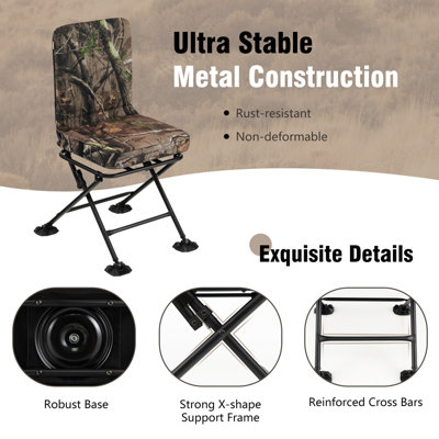 Costway 360 Swivel Silent Hunting Chair Folding Camo Hunter Chair W Oversized Duck Feet