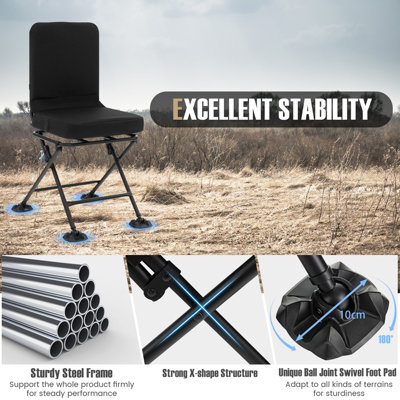 Costway 360 Swivel Silent Hunting Chair Folding Camo Hunter Chair W/Oversized Duck Feet - 7