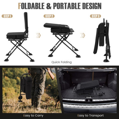 Costway 360 Swivel Silent Hunting Chair Folding Camo Hunter Chair W/Oversized Duck Feet - 8