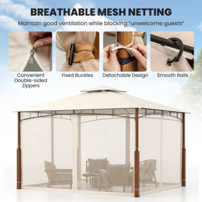 Costway 360 x 300cm Outdoor Gazebo w/ Netting Patio Metal Frame Sunshade Shelter - 6