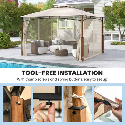 Costway 360 x 300cm Outdoor Gazebo w/ Netting Patio Metal Frame Sunshade Shelter - 9