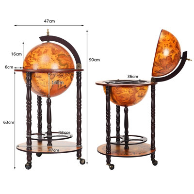 Costway 360MM Globe Wine Rack Storage Cabinet with Wheels