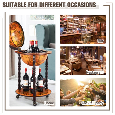 Costway 360MM Globe Wine Rack Storage Cabinet with Wheels - 3