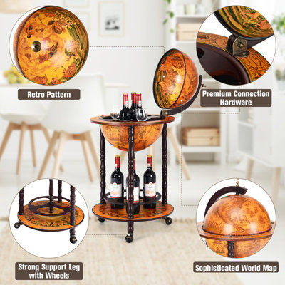 Costway 360MM Globe Wine Rack Storage Cabinet with Wheels - 4