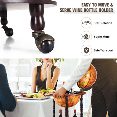 Costway 360MM Globe Wine Rack Storage Cabinet with Wheels - 6