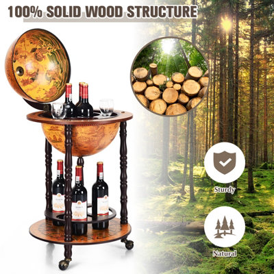 Costway 360MM Globe Wine Rack Storage Cabinet with Wheels - 7