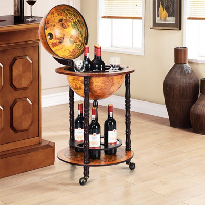 Costway 360MM Globe Wine Rack Storage Cabinet with Wheels - 8