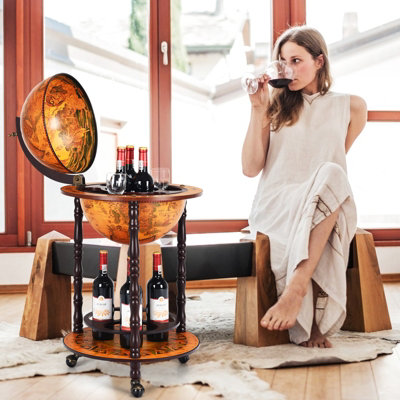 Costway 360MM Globe Wine Rack Storage Cabinet with Wheels - 9