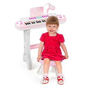 Costway 37-Key Electric Kids Toy Piano with Stool Microphone Record Music Book Toddler