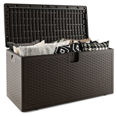 Costway 370L Resin Deck Box Patio Garden Storage Bench Container W/ Flip Lid