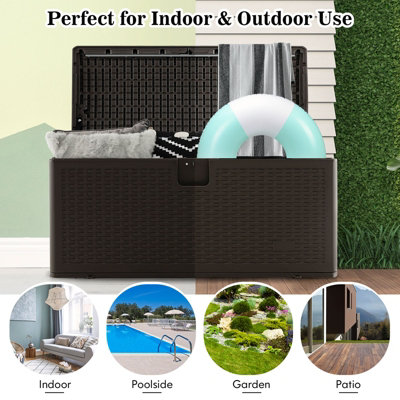 Costway 370L Resin Deck Box Patio Garden Storage Bench Container W/ Flip Lid - 3