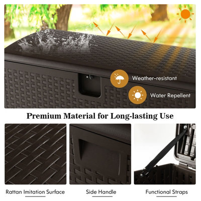 Costway 370L Resin Deck Box Patio Garden Storage Bench Container W/ Flip Lid - 4