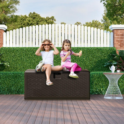 Costway 370L Resin Deck Box Patio Garden Storage Bench Container W/ Flip Lid - 6