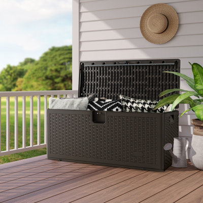Costway 370L Resin Deck Box Patio Garden Storage Bench Container W/ Flip Lid - 7