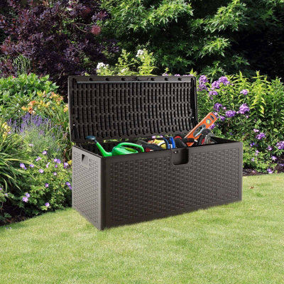 Costway 370L Resin Deck Box Patio Garden Storage Bench Container W/ Flip Lid - 8