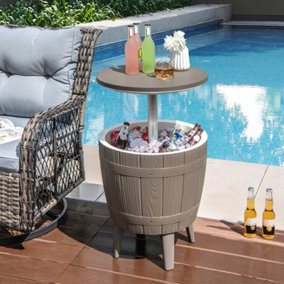 Costway 37L Cooler Bar Table Outdoor Cooler Side Table w/ Telescopic Tabletop