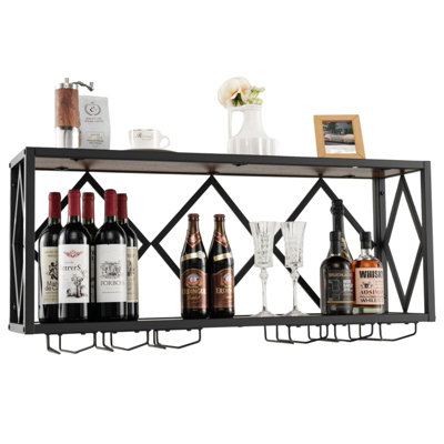 Costway 39 Bottles Wall Mounted Wine Rack Wine Display Shelf w/6-Row of Stemware Holder