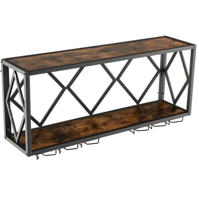 Costway 39 Bottles Wall Mounted Wine Rack Wine Display Shelf w/6-Row of Stemware Holder