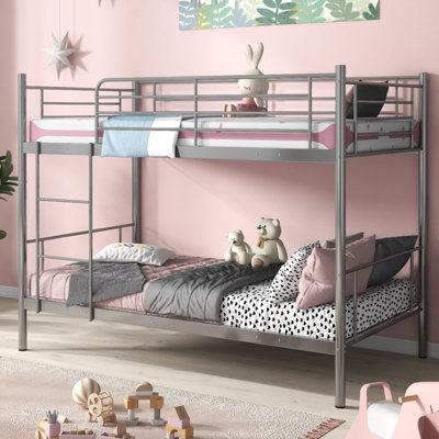 Costway 3FT Metal Bunk Bed Single over Single Loft Bed Frame W Ladder Safety Guardrail Sliver