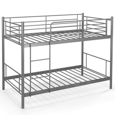 Costway 3FT Metal Bunk Bed Single over Single Loft Bed Frame W/ Ladder Safety Guardrail Sliver