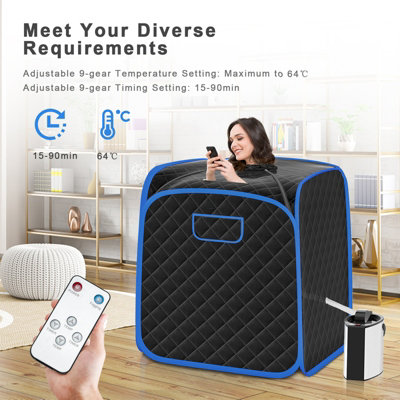 Full Size Portable Steam Sauna Tent For Personal Home Spa,Foldable Sauna Box With Steam Generator,Remote Control,Foldable Chair,Timer And PVC Pipe Connector Easy To Install,Black