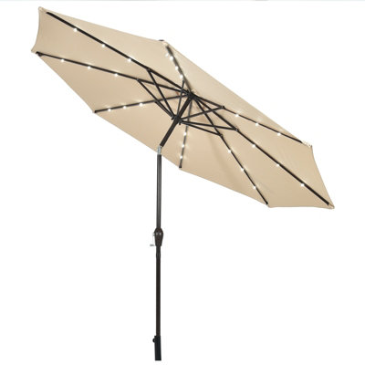 Costway 3M Garden Parasol 24 Solar Power LED Lights Patio Umbrella with Tilt and Crank Handle Beige