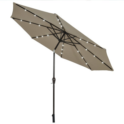 Costway 3M Garden Parasol 24 Solar Power LED Lights Patio Umbrella with Tilt and Crank Handle Coffee