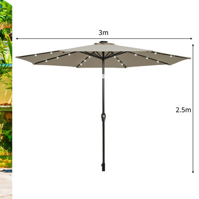 Costway 3M Garden Parasol 24 Solar Power LED Lights Patio Umbrella with Tilt and Crank Handle Coffee - 3