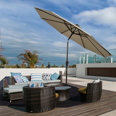 Costway 3M Garden Parasol 24 Solar Power LED Lights Patio Umbrella with Tilt and Crank Handle Coffee - 4