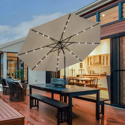 Costway 3M Garden Parasol 24 Solar Power LED Lights Patio Umbrella with Tilt and Crank Handle Coffee - 5
