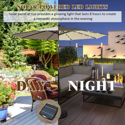 Costway 3M Garden Parasol 24 Solar Power LED Lights Patio Umbrella with Tilt and Crank Handle Coffee - 7