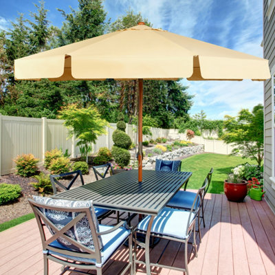 Costway 3m Garden Parasol Tilt Bar Market Table Umbrella with Valance and 8 Solid Ribs - 4