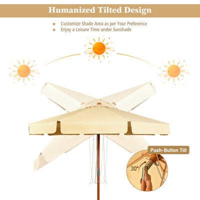 Costway 3m Garden Parasol Tilt Bar Market Table Umbrella with Valance and 8 Solid Ribs - 7