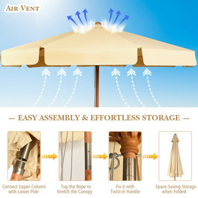 Costway 3m Garden Parasol Tilt Bar Market Table Umbrella with Valance and 8 Solid Ribs - 8