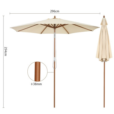 Costway 3M Outdoor Patio Umbrella Garden Parasol Sun Shade Market Umbrella w/ 8 Ribs