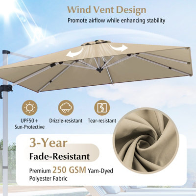 Costway 3M Outdoor Patio Umbrella Square Cantilever Parasol w/ 360 Rotation & Adjustable Tilt - 5
