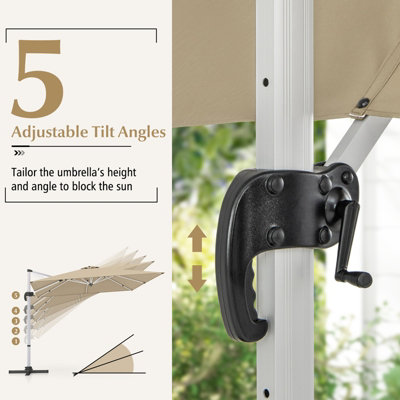 Costway 3M Outdoor Patio Umbrella Square Cantilever Parasol w/ 360 Rotation & Adjustable Tilt - 6