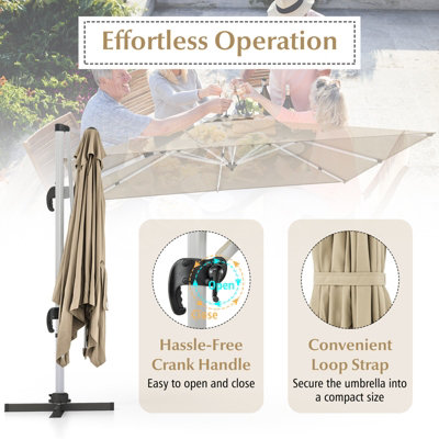Costway 3M Outdoor Patio Umbrella Square Cantilever Parasol w/ 360 Rotation & Adjustable Tilt - 8