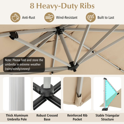 Costway 3M Outdoor Patio Umbrella Square Cantilever Parasol w/ 360 Rotation & Adjustable Tilt - 9