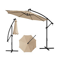 Costway 3M Patio Parasol Solar-Lighted Cantilever Umbrella Offset w/ 112 LED Crank & Tilting