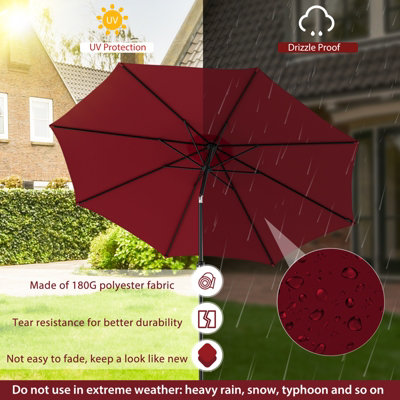 8 patio umbrella with 24 spines MASTERCANOPY Solar LED Lights (7.5ft,Brown) Light up the patio dinner table with this 10 ft solar LED umbrella featuring 24 LEDs and ruffled Volenca 10-ft Outdoor Solar LED